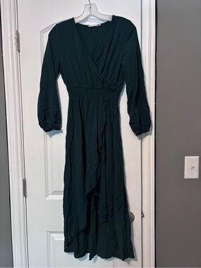 KorMei Women's Dark Emerald Green  Long Sleeve Wrap Maxi Dress Size Medium